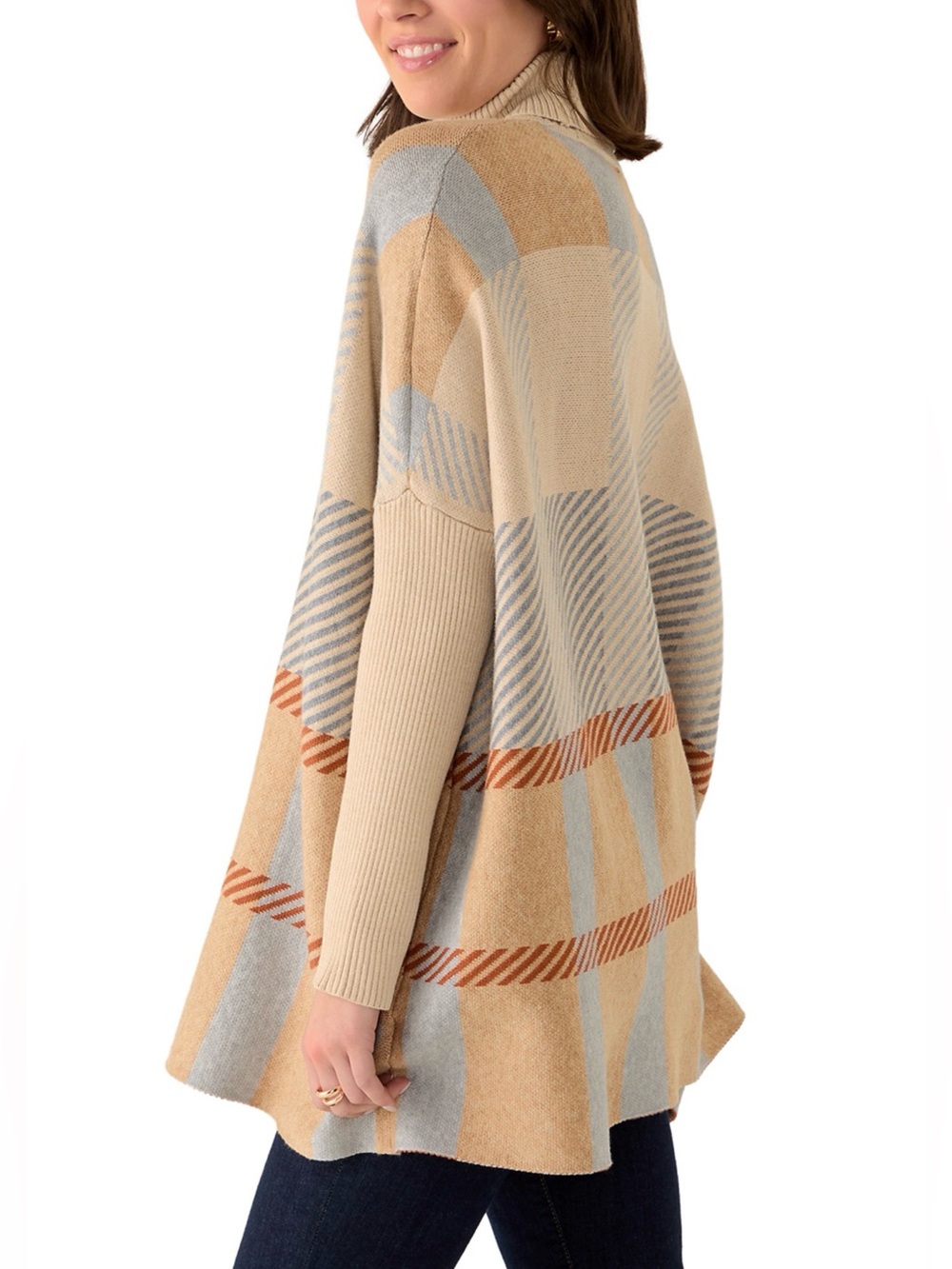 JOSEPH A. Women’s Printed Poncho Turtleneck Sweater- Over-Sized.